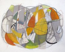 Intersections 2, charcoal, pencil, watercolor, oil pastel, 22” x 28” 